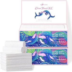 Whalespa Clean Towels XL, Disposable Face Dry Wipes, Extra Thick Facial Cleansing Cloths 14\" x 10\" Large