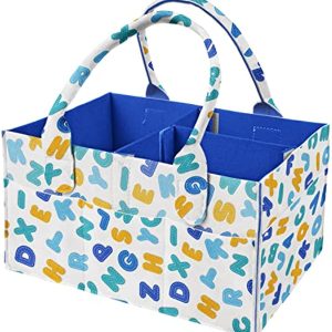 Felt Baby Diaper Caddy Organizer - Changing Table and Car Organizer for Diapers and Baby Wipes, Gift Registry For Baby Shower, Nursery Storage Basket and Bin, Blue Letters