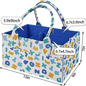 Felt Baby Diaper Caddy Organizer - Changing Table and Car Organizer for Diapers and Baby Wipes, Gift Registry For Baby Shower, Nursery Storage Basket and Bin, Blue Letters