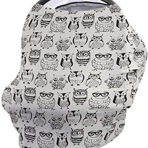 Breastfeeding Nursing Cover Multi Use for Baby Car Seat Cute Owl Collection Stretchy Breathable Shawl for Stroller High Chair Shopping Cart Canopy