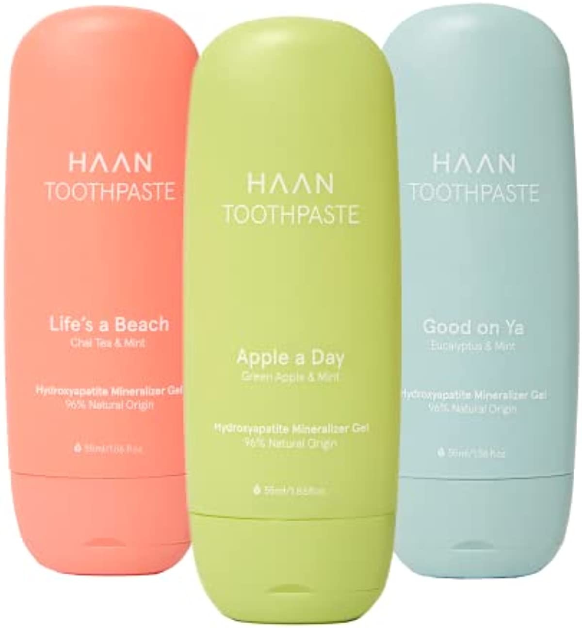 HAAN Natural Toothpaste Made with Clean, Vegan Ingredients for Cavity Protection | Parabens, Sulfates & Charcoal Free | 1 of Flavor of Each: Life\'s a Beach, Good on Ya & Apple Day, 1.86 fl. Oz.