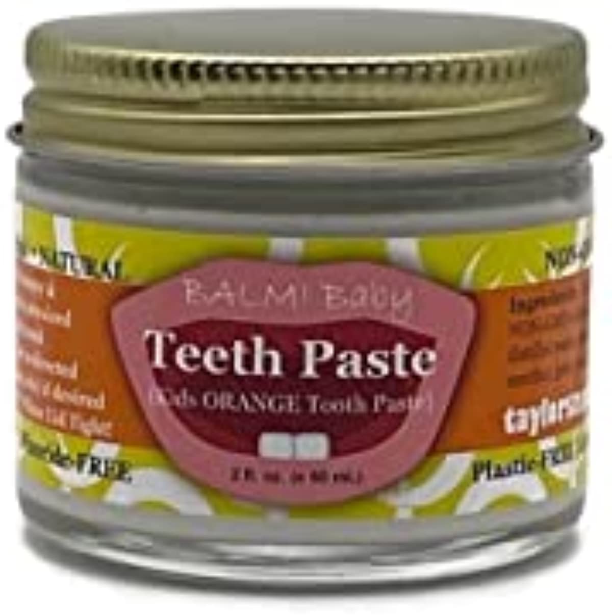 Balm Baby Teeth Paste All Natural Fluoride Free Kids Toothpaste with Xylitol • Glass Jar (Zero Waste Packaging) • Made in USA (Sweet Orange)