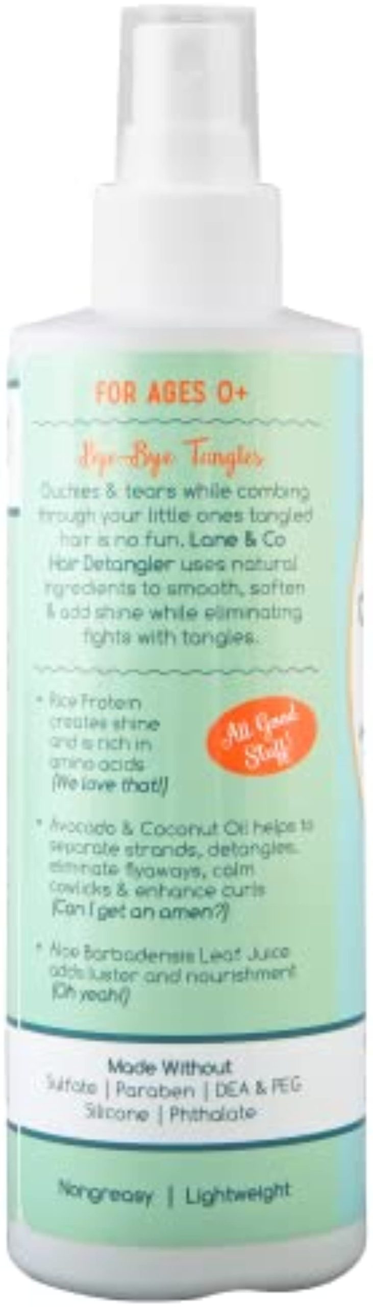 Lane & Co. Conditioning Detangler Spray for Kids & Babies - Leave In Conditioner Spray for Smoothing, Detangling - Vegan, Plant-Based, Child-Safe Formula - Natural Baby Hair Products - 8-oz. Bottle