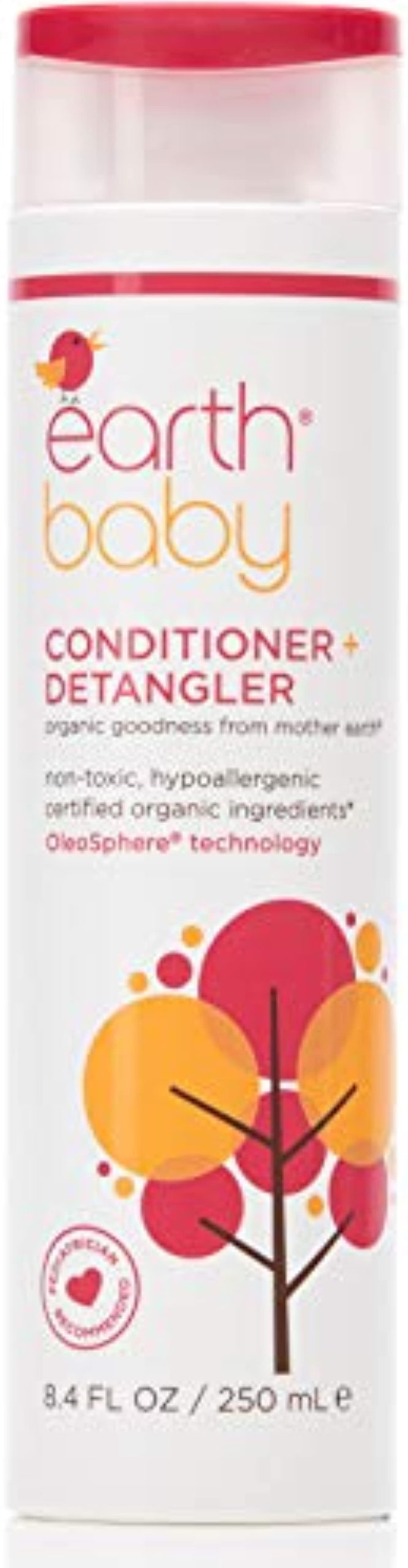 Earth Baby Conditioner + Detangler, Hypoallergenic for Sensitive Skin, Natural and Organic, for Babies Toddlers and Kids, 8.4 Fl Oz