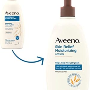 Aveeno Skin Relief Fragrance-Free Moisturizing Lotion for Sensitive Skin, with Natural Shea Butter & Triple Oat Complex, Unscented Therapeutic Body Lotion for Itchy, Extra-Dry Skin, 18 fl. oz