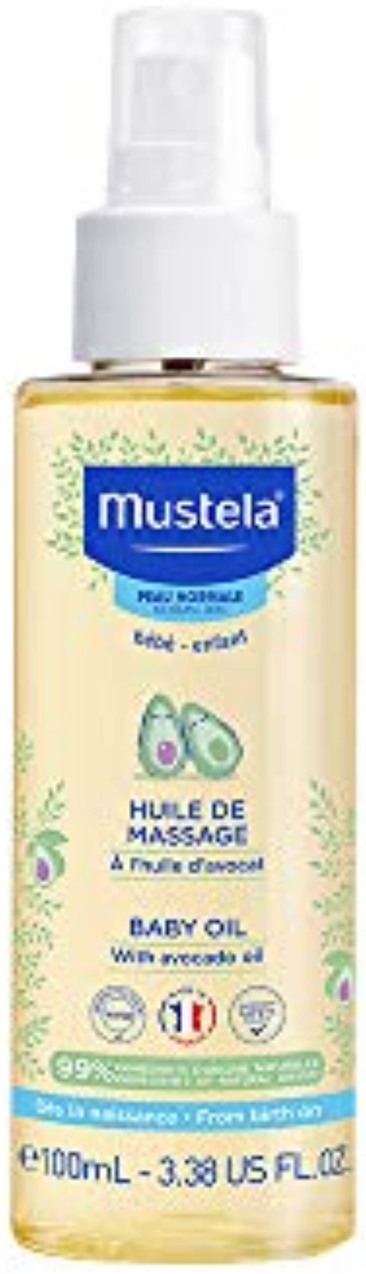 Mustela Baby Oil - Moisturizing Oil for Massage - with Natural Avocado, Pomegranate & Sunflower Oil - 3.38 fl. Oz