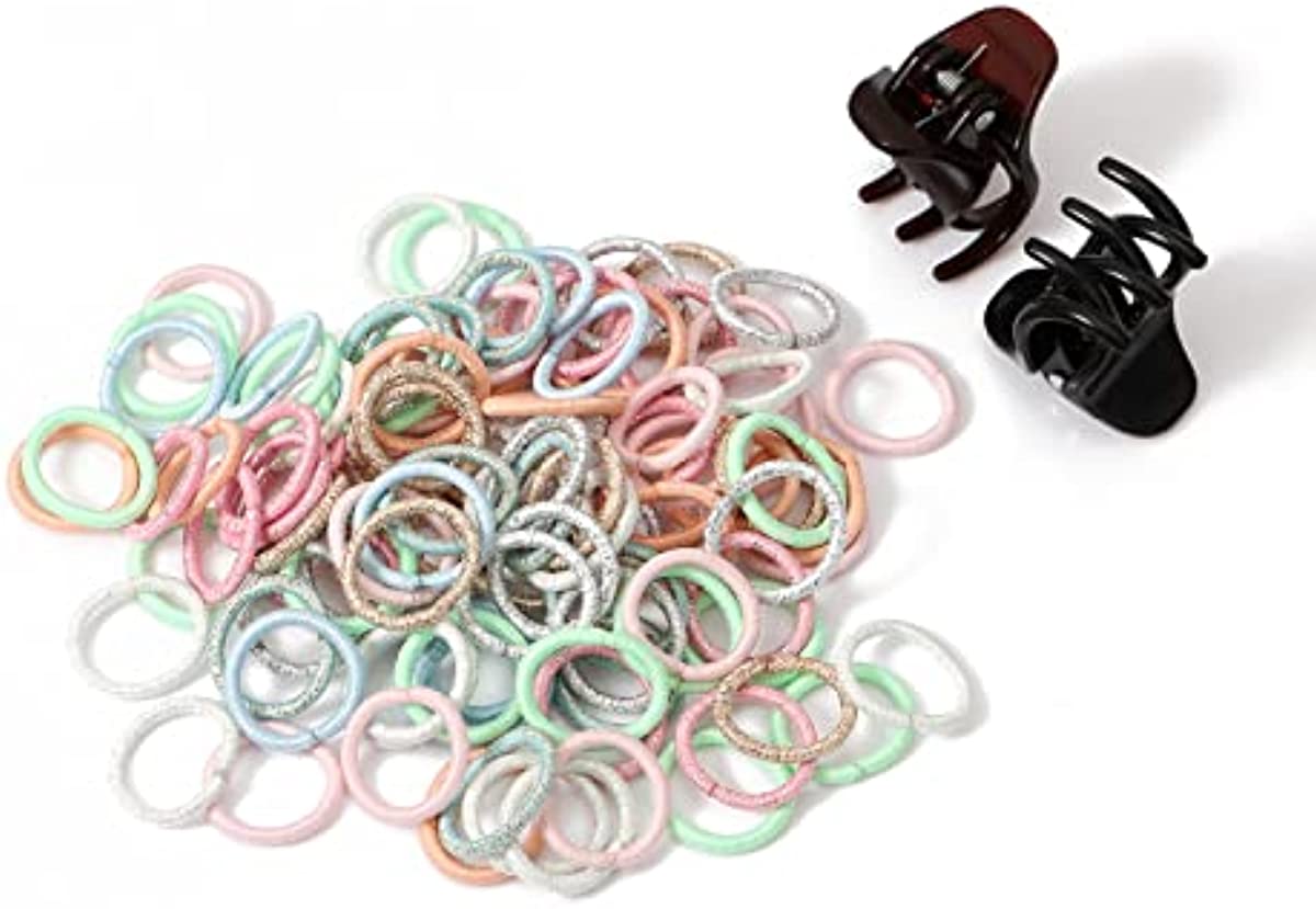 100 Pcs Baby Hair Ties, Hair Ties for Girls and Kids, Multicolor 0.7 inches Diameter Small Seamless Hair Bands Good Elastic Hair Tie Set (Mixed colors, 102 pcs（100 Hair Tie + 2 hair clips）)