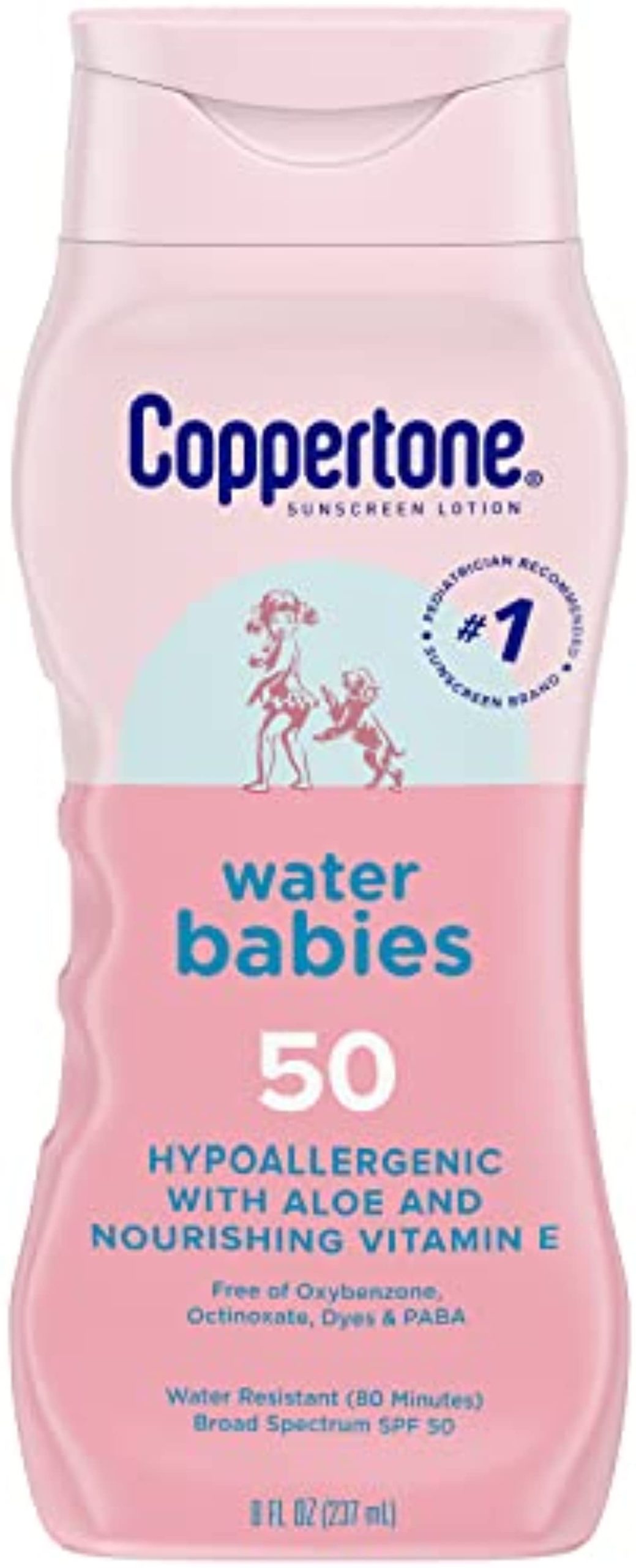 Coppertone Water Babies Sunscreen Lotion SPF 50, Pediatrician Recommended Baby Sunscreen, Water Resistant Sunscreen for Babies, 8 Fl Oz Bottle