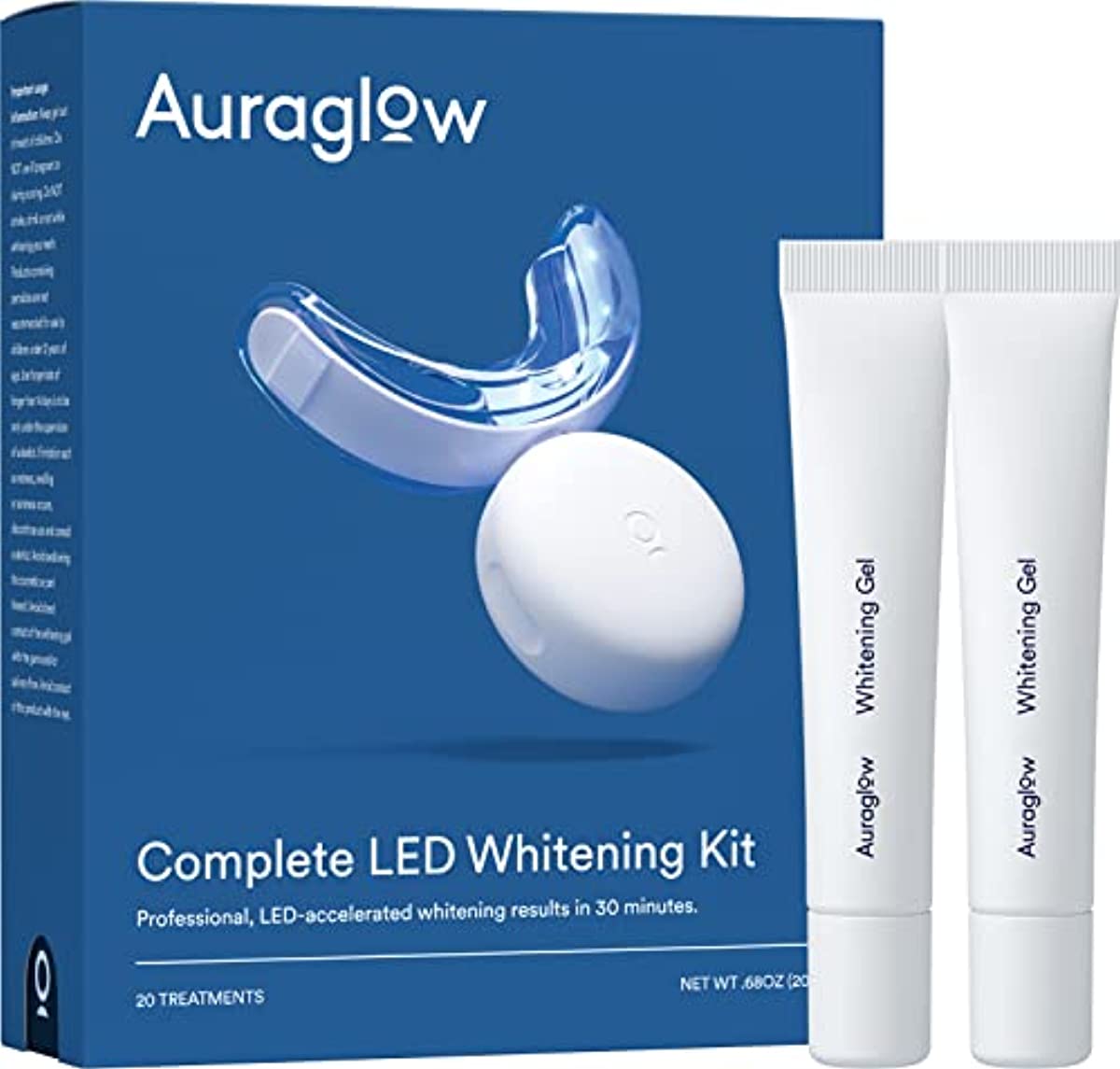 Auraglow Teeth Whitening Kit with LED Light, 35{d364f11d629ebd0f11521696d01ae97a1c78bfc1562d8c7c96b568082d198c67} Carbamide Peroxide Gel, 20+ Whitening Treatments, (2) 10mL Whitening Gel Syringes