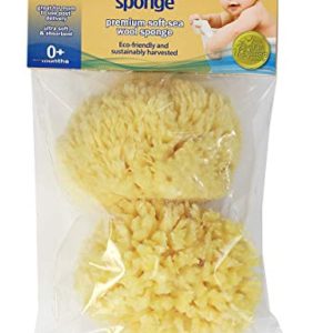 Baby Buddy Absorbent Natural Bath Sponge, Ultra Soft Premium Sea Wool Sponge, Soft on Baby’s Tender Skin, Bath Accessories Baby and Kids, Infant Bath, Biodegradable, Hypoallergenic, 2pk, 4in