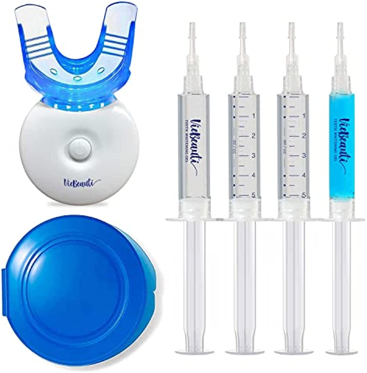 VieBeauti Teeth Whitening Kit - 5X LED Light Tooth Whitener with 35{356d8c95d9145be05b32413281b3afe046a061fa61c50b8f43ff9d9d3fad4fb4} Carbamide Peroxide, Mouth Trays, Remineralizing Gel and Tray Case - Built-In 10 Minute Timer Restores Your Gleaming White Smile
