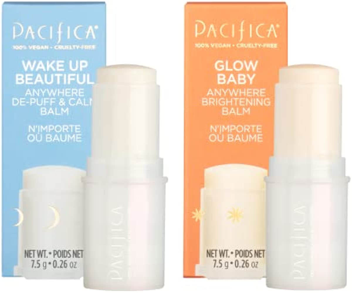 Pacifica Beauty | Multi-Tasking Skincare Stick Set | Glow Baby Vitamin C Balm | Wake Up Beautiful De-Puff & Calm Balm | Hydrate, Fine Lines, Dark Spots | Travel Skin Care | Vegan & Cruelty Free