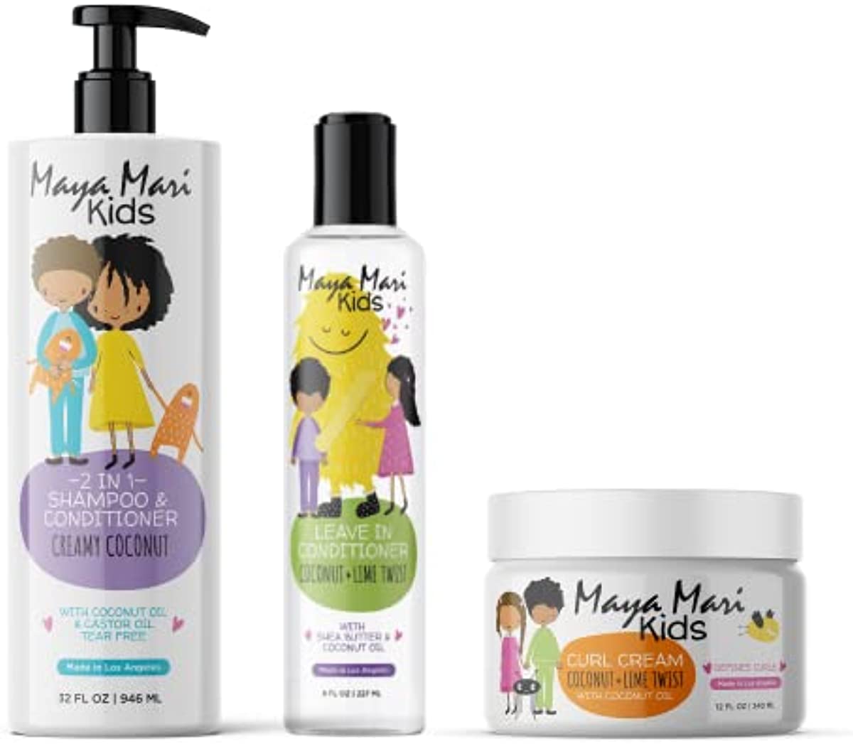 Maya Mari Curly Hair Kids Must Have Gift Set Including 2in1 Shampoo, Leave-In Conditioner and Curl Cream