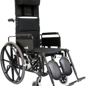Karman Healthcare KM5000F16 Aluminum Lightweight Reclining Wheelchair, Black, 24\" Rear Wheels and 16\" Seat Width