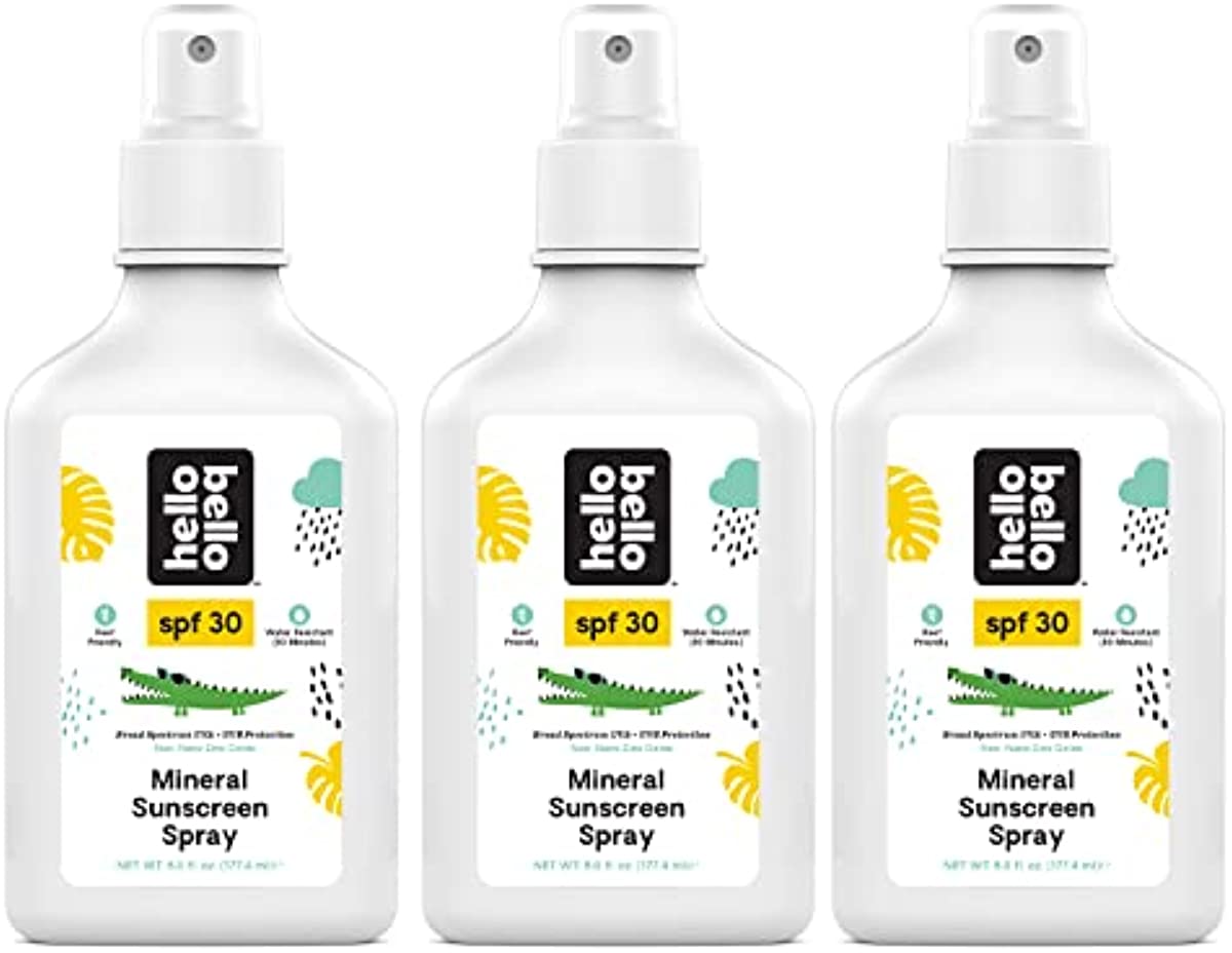 Hello Bello Mineral SPF 30 Sunscreen Spray I Broad Spectrum UVA/UVB Protection, Water Resistant and Reef Friendly Sun Protection for Babies and Kids I 18 Fl Oz (3 Packs of 6oz)