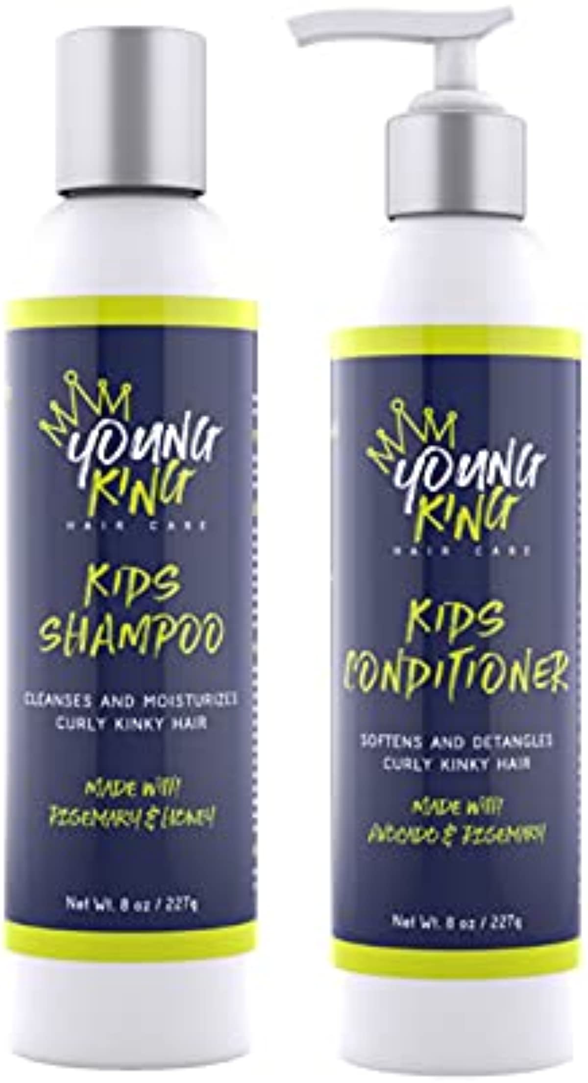 Young King Hair Care Kids Shampoo and Conditioner Bundle | Cleanse and Hydrate Natural Curls | Plant-Based and Harm-Free | 8 oz each