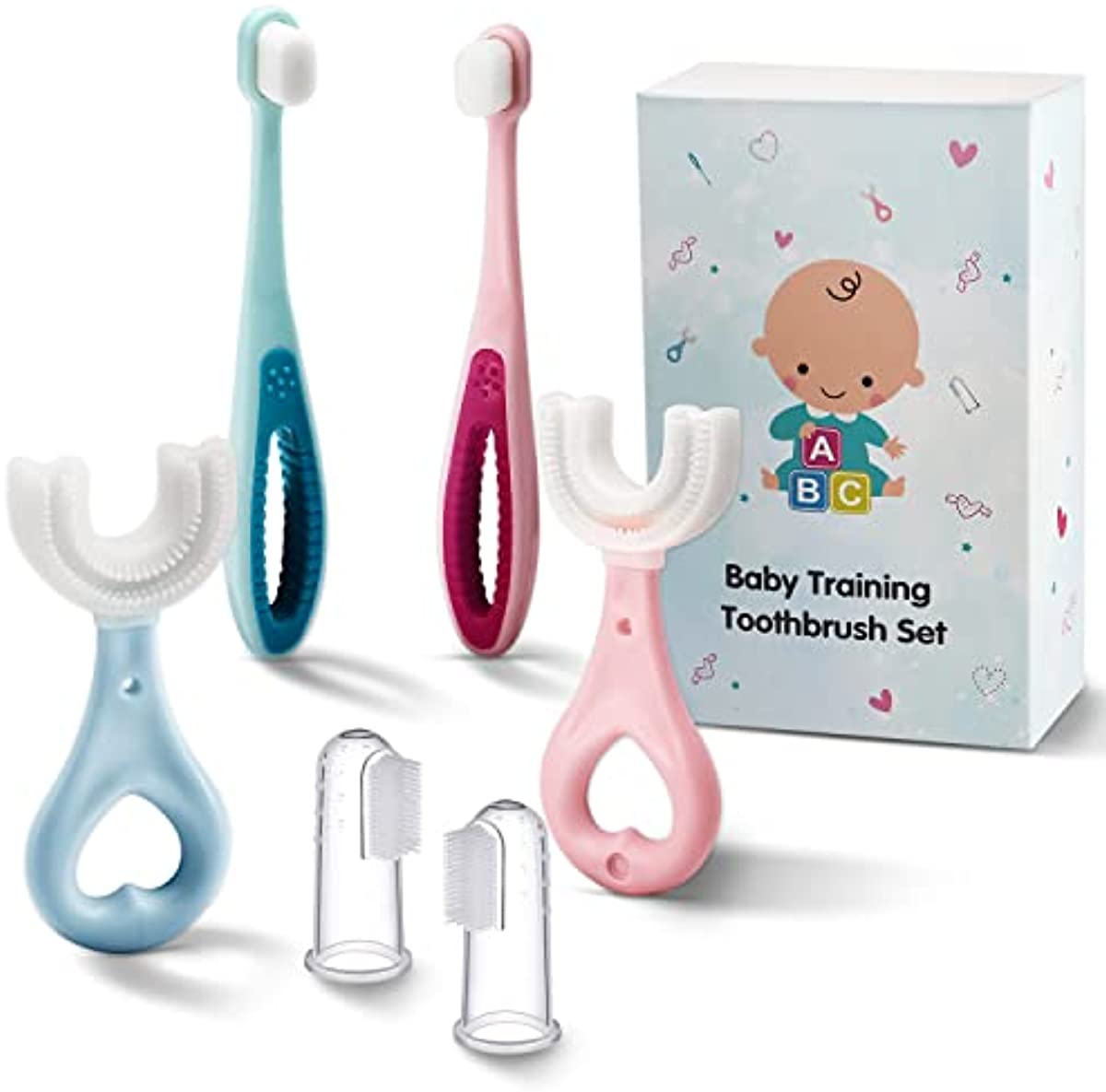 6 in 1 Baby Training Toothbrush Set - Infant to Toddler Toothbrush Oral Care Silicone Toothbrush for Baby - Food Grade Silicone,Extra Soft Bristles,Perfect for 6+,12+,24+ Months