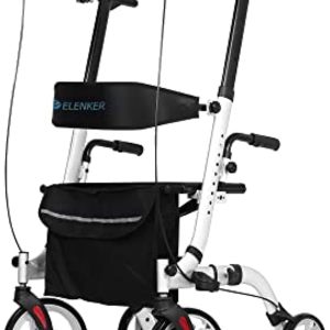 ELENKER Upright Walker, Stand Up Folding Rollator Walker Back Erect Rolling Mobility Walking Aid with Seat, Padded Armrests for Seniors and Adults, White