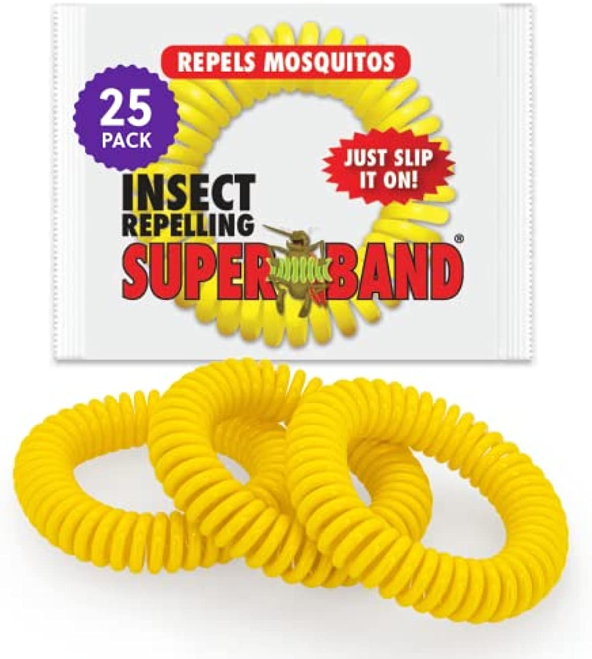 Superband Mosquito Repellent Bracelets for Adults & Kids - Pack of 25 - Long Lasting, Natural Bug and Insect Repellent Bracelet - Waterproof, Individually Wrapped, Deet-Free Bands - Yellow