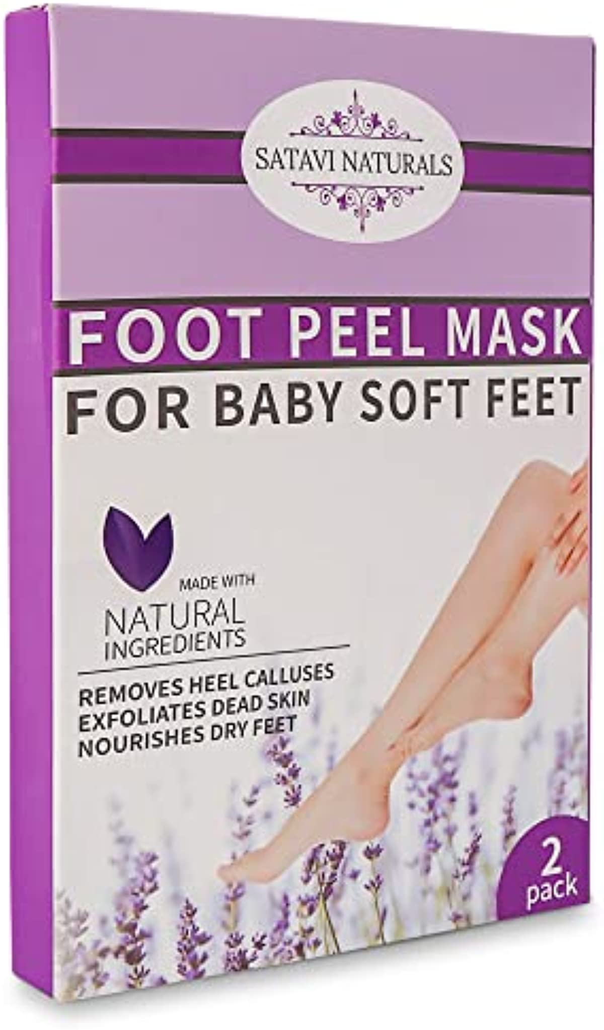 Satavi Naturals Lavender Foot Peel Mask For Baby Soft Feet - Foot Masks That Remove Dead Skin - Best Foot Exfoliator Peeling Mask - Natural Exfoliant Foot Mask Peel for Men & Women (2 Pack)