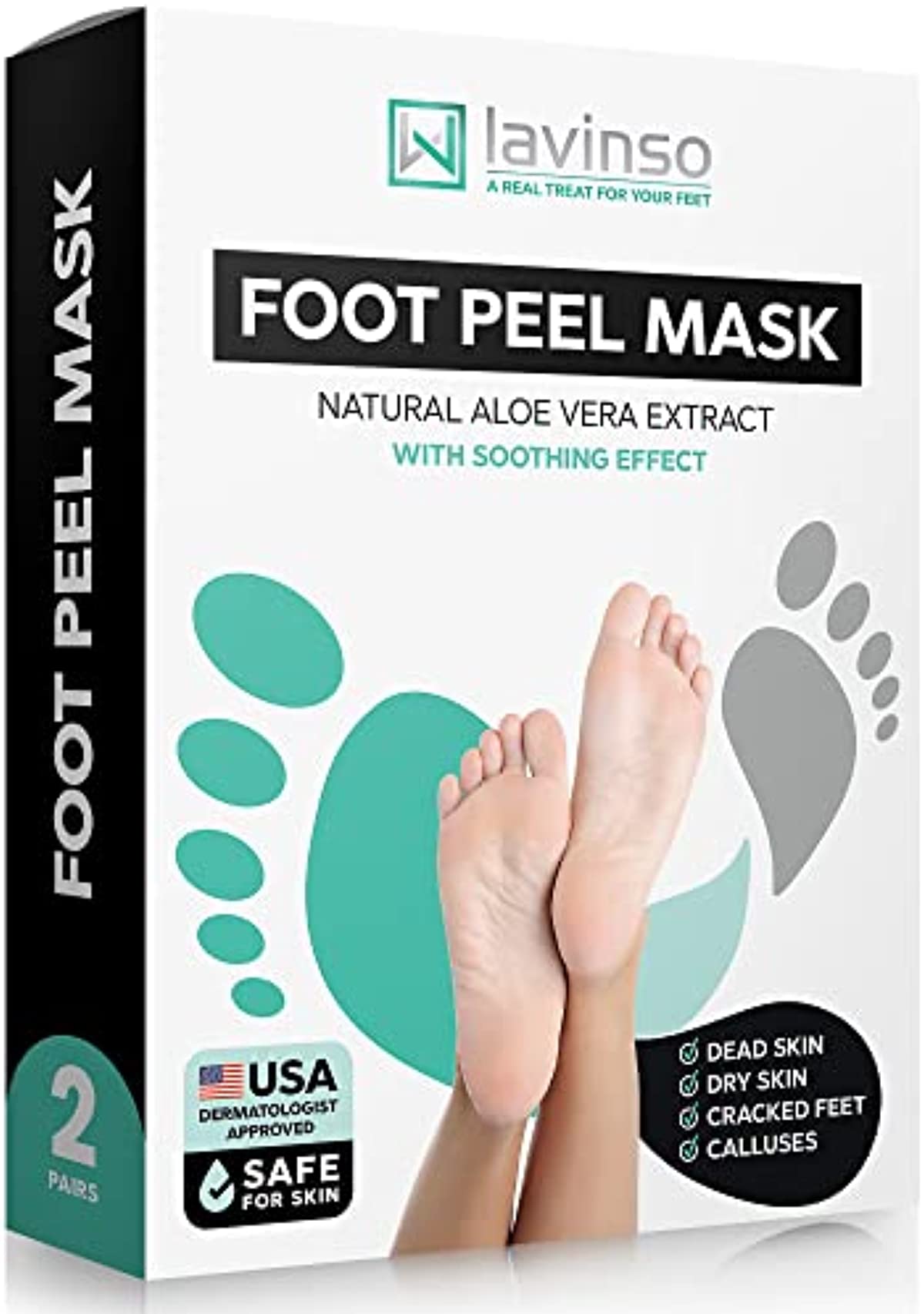 Foot Peel Mask for Dry Cracked Feet - Remove Dead Skin and Calluses - Make Your Feet Baby Soft - Exfoliating Peeling Foot Mask Natural Treatment - Repair Rough Heels - by Lavinso
