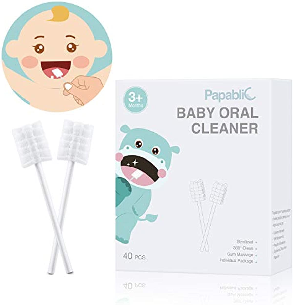[40-Pack] Papablic Baby Tongue Cleaner, Upgrade Gum Cleaner with Paper Handle for Babies and Infants Ages 0-2 Years