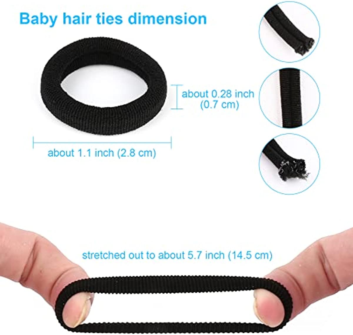 300PCS Black Toddler Kids Hair Ties – Infant Cotton Hair Ponytail Holders Baby Hair Bands – Kids Seamless Elastic Hair Bands, Soft and No Damage, 1.1 Inch in Diameter, 15 Colors, by Qarwayoc