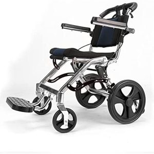 Lightweight Transport Wheelchair with Handbrakes, Folding Portable Boarding Travelling Wheelchair with Aluminum Alloy Frame for Adults or Child,12 inch Rear Wheel