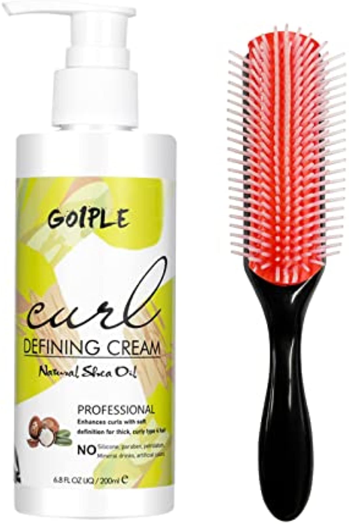 Curl Defining Cream for Curly Hair - Curling Perfection Wavy Hair Products Curl Cream, Hair-Smoothing Anti-Frizz Cream to Define All Natural Curl Types & Hair Textures with 9 Row Brush