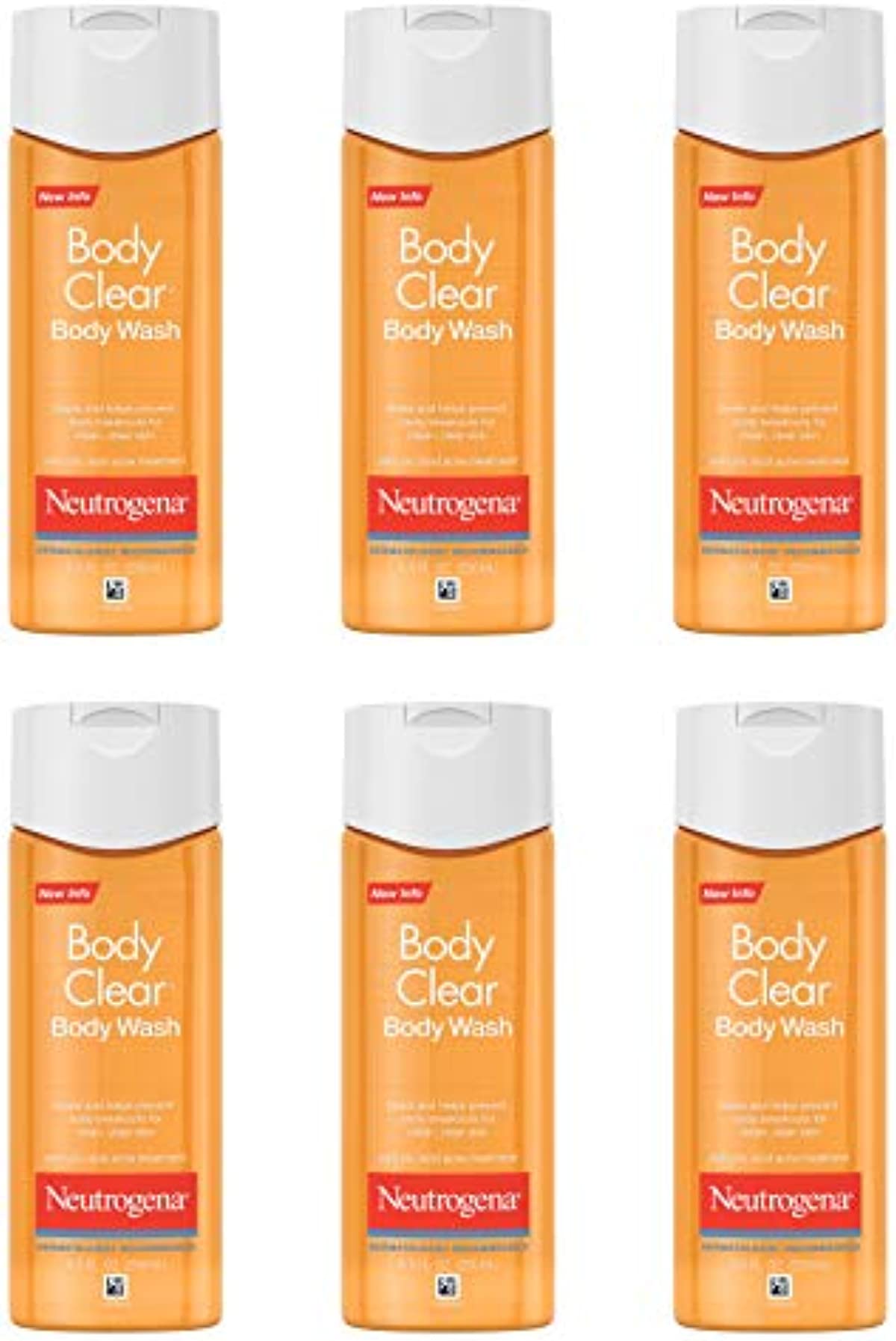 Neutrogena Body Clear Acne Body Wash with Glycerin & Salicylic Acid Acne Medicine for Acne-Prone Skin, Non-Comedogenic, 8.5 fl. oz (Pack of 6)