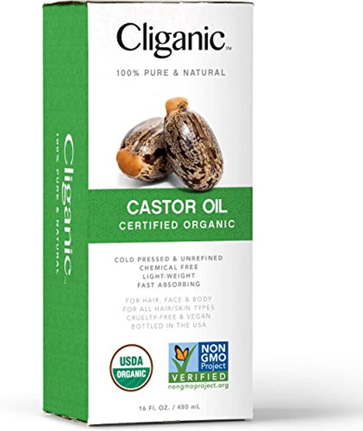 Cliganic USDA Organic Castor Oil, 100{610e09a5f63fbdcbc62f4600d2498912cedd02cc02977a893825a182f8e34e0f} Pure (16oz with Eyelash Kit ) - For Eyelashes, Eyebrows, Hair & Skin | Bulk, Natural Cold Pressed Unrefined Hexane-Free | DIY Carrier Oil