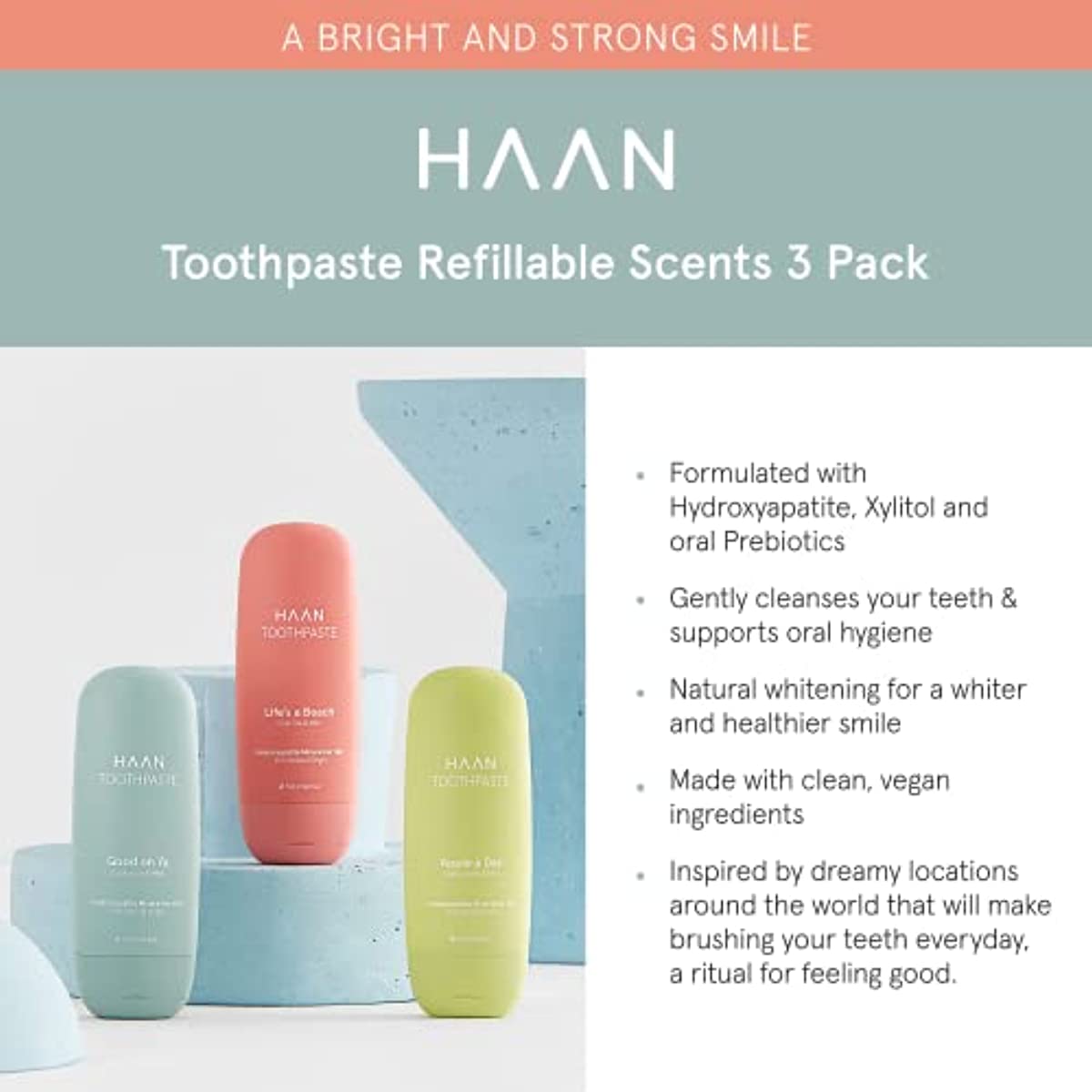 HAAN Natural Toothpaste Made with Clean, Vegan Ingredients for Cavity Protection | Parabens, Sulfates & Charcoal Free | 1 of Flavor of Each: Life\'s a Beach, Good on Ya & Apple Day, 1.86 fl. Oz.