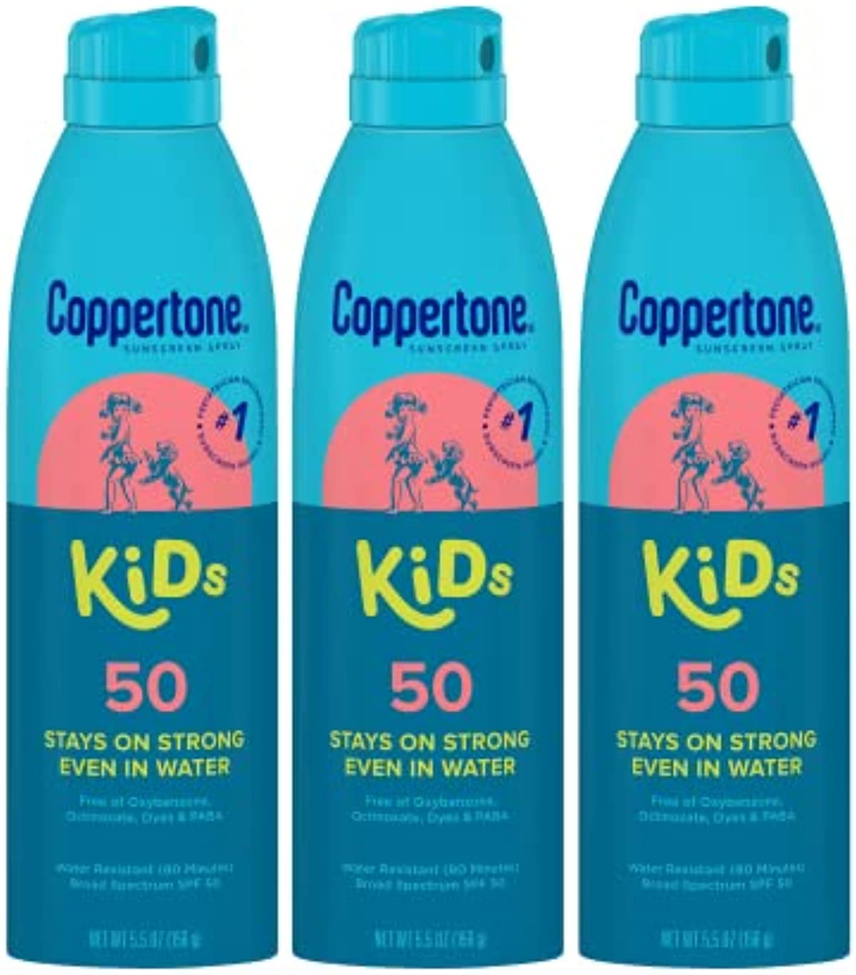 Coppertone KIDS Sunscreen Continuous Spray SPF 50 (5.5 Ounce, Pack of 3)