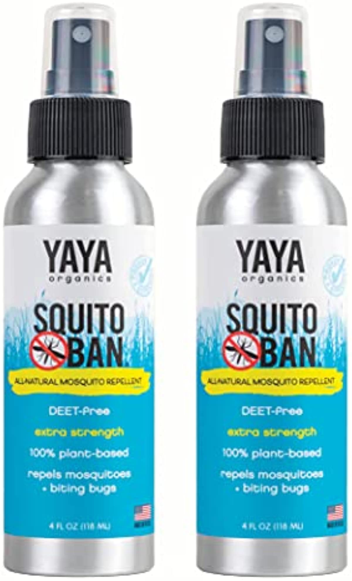SQUITO BAN - Yaya Organics Mosquito Repellent | All Natural Bug Spray Made with Essential Oils, Family Friendly, DEET-Free | 4 Ounce Spray, 2-Pack