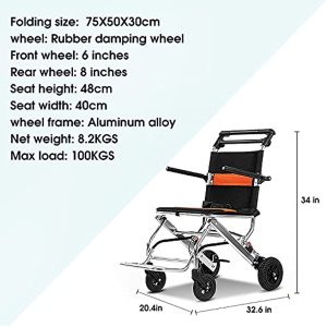 urge medical Portable Folding Wheelchair, Travel Wheelchair with handbrake, Ultra-Light Wheelchair for The Elderly and Children (with Bag)