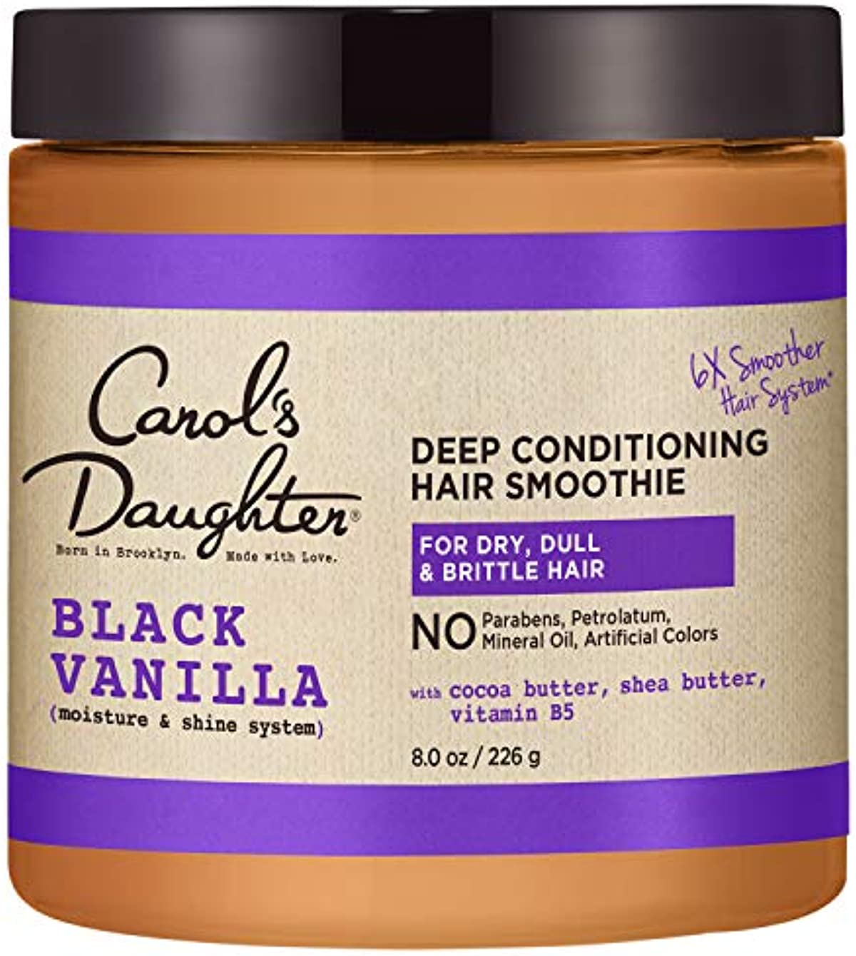 Carol\'s Daughter Black Vanilla Moisture and Shine Hair Smoothie For Dry Hair and Dull Hair, with Shea Butter, Cocoa Butter and Vitamin B5, Paraben Free Hair Treatment, 8 oz (Packaging May Vary)