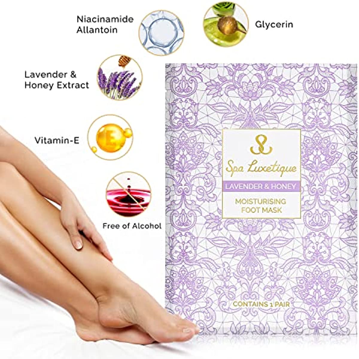 Foot Mask - 5 Pairs Lavender & Honey Foot Spa for Rough Dry Cracked Feet Reduce Dead Skin, Moisturizing Socks for Baby Foot, Relaxing Soft Feet Treatment for Women & Men, Fathers Day Foot Care Gifts