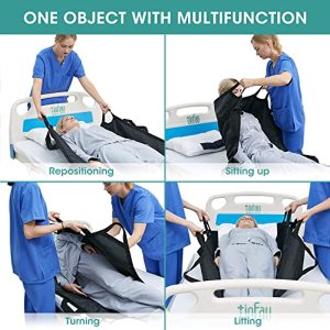 Bed Positioning Pad with Reinforced Handle, 45\" X 36\" Multipurpose Waterproof Transfer Sheet for Turning, Lifting & Sliding, Reusable Washable Patient Positioning Sheet for Bedridden, Caregiver, Black