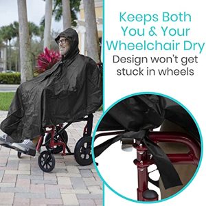 Vive Wheelchair Poncho - Lightweight, Breathable, Waterproof Accessories Cover Raincoat - Reusable Packable Cape with Hood
