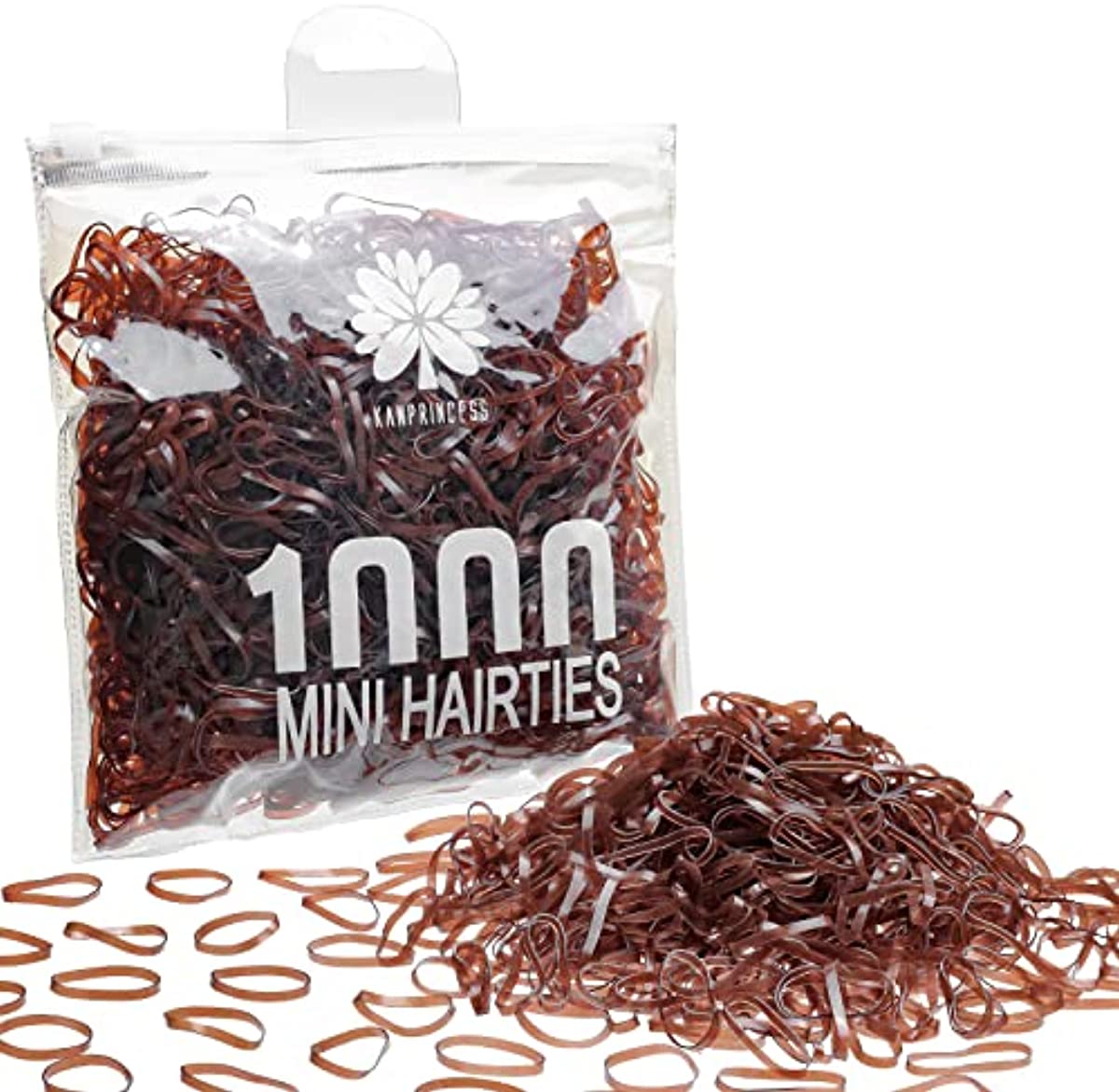 Kanprincess 1000pcs Brown Mini Elastic Rubber Bands,Soft Small Hair Ties Bands for Kids Toddlers Girls,Elastic Hair Ties for Hair Styling Braids Ponytails Hair Accessories,No Damage Baby Hair Ties Small Tiny Bands Stretch Elastics (Brown)