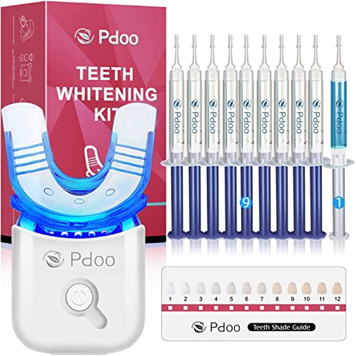 Teeth Whitening Kit with LED Lights Tray for Sensitive Teeth, 10x Whitening Pen Gel, Teeth Whitener at Home, Pain Free and Enamel Safe, Up to 1-9 Shades Whiter in 1-2 Weeks, 2-3X Faster Than Strips