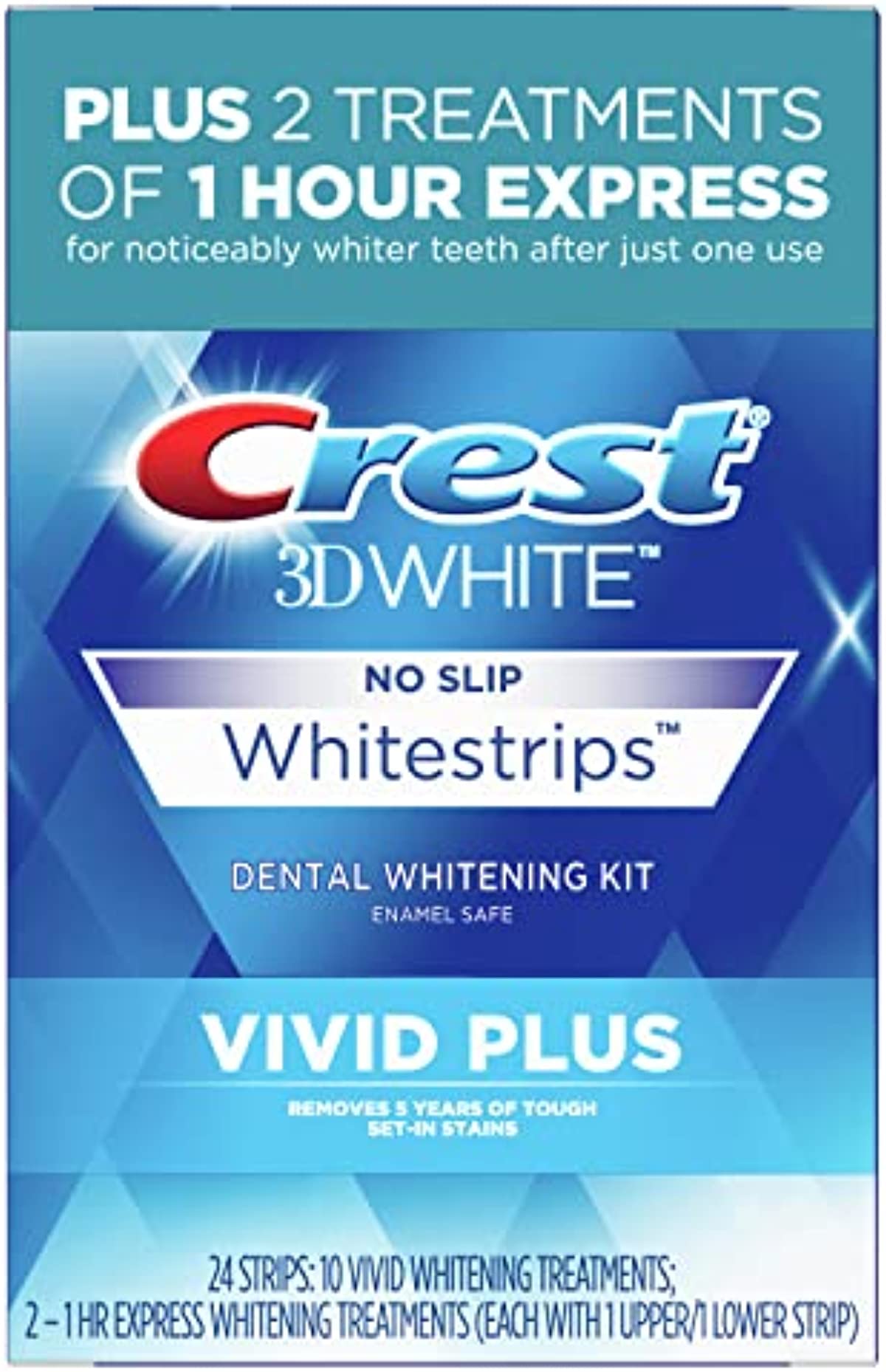 Crest 3D Whitestrips, Vivid Plus, Teeth Whitening Strip Kit, 24 Strips (12 Count Pack) (Packaging May Vary)