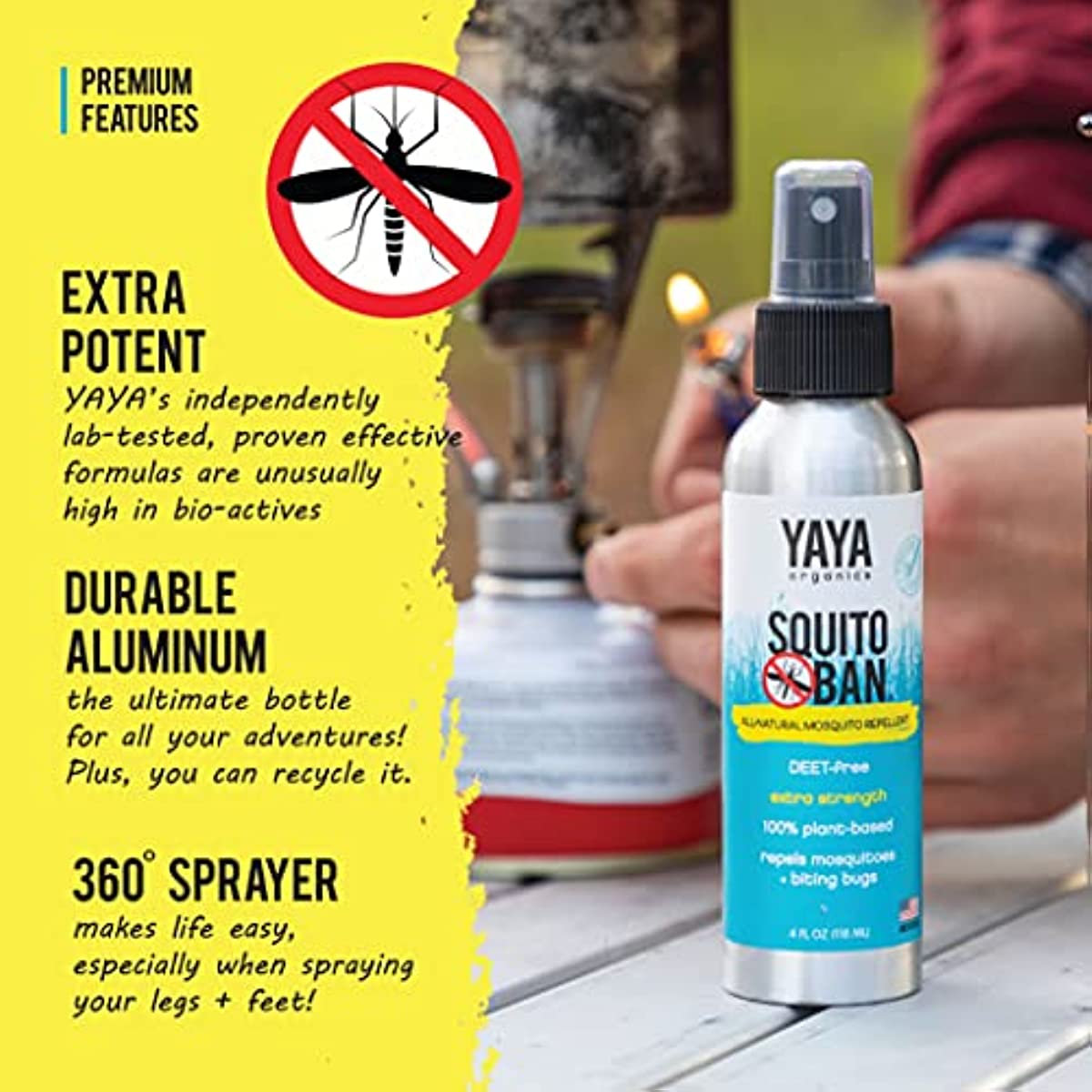 Squito Ban - Yaya Organics Mosquito Repellent, All Natural Bug Spray, Proven Effective, Family Friendly, Deet-Free | 4 ounces