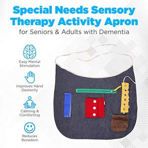 Ecovona - Special Needs Sensory Therapy Activity Apron (Adult Size) for Seniors & Adults with Dementia, Alzheimer’s and Special Sensory Needs | Fidget Design Improves Dexterity and Mental Stimulation