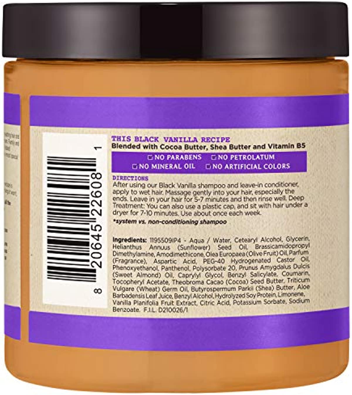 Carol\'s Daughter Black Vanilla Moisture and Shine Hair Smoothie For Dry Hair and Dull Hair, with Shea Butter, Cocoa Butter and Vitamin B5, Paraben Free Hair Treatment, 8 oz (Packaging May Vary)
