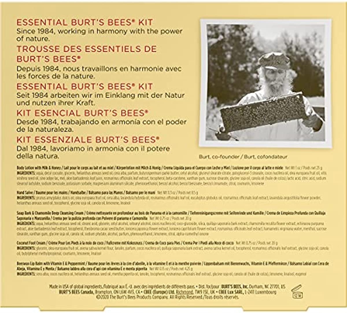 Burt\'s Bees Gift Set, 5 Essential Prodcuts, Deep Cleansing Cream, Hand Salve, Body Lotion, Foot Cream & Lip Balm, Travel Size