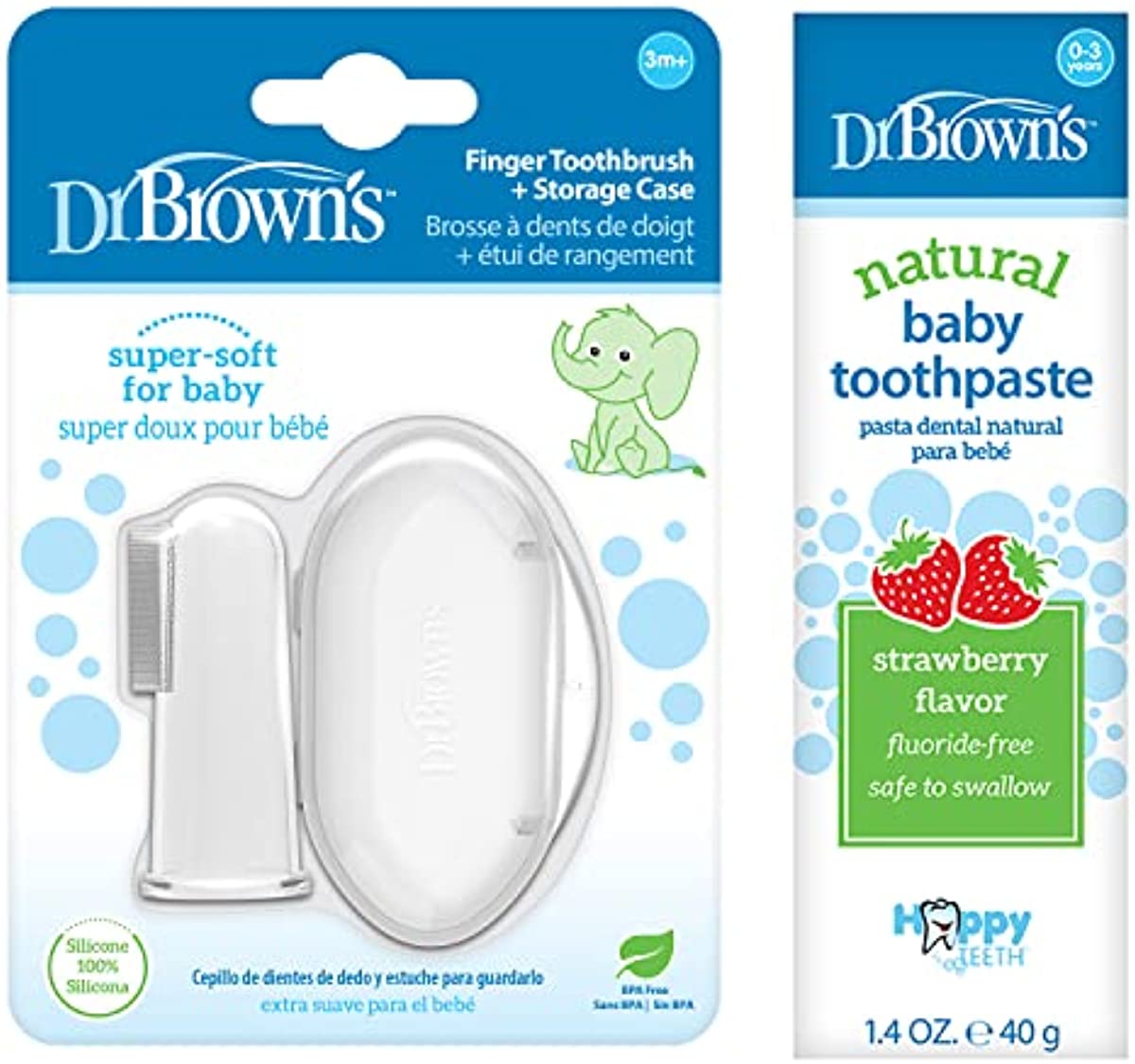 Dr. Brown\'s Finger Toothbrush and Baby Toothpaste, Strawberry Flavor Toddlers and Kids Love, Fluoride Free, Made in The USA, 0-3 Years, 1.4oz