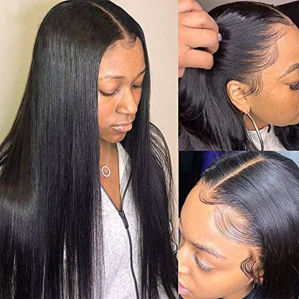 Lace Front Wigs Human Hair 24 inch Straight Lace Frontal Wigs For Black Woman 13x4 Lace Front Wigs Pre Plucked Hairline with Baby Hair 150{3ce9dc9f7e831427937bcc05bd5c36e3157a214b7a1ec5c234e105ad24840a77} Density 10A Dyale Natural Black Hair Wig(24 inch)