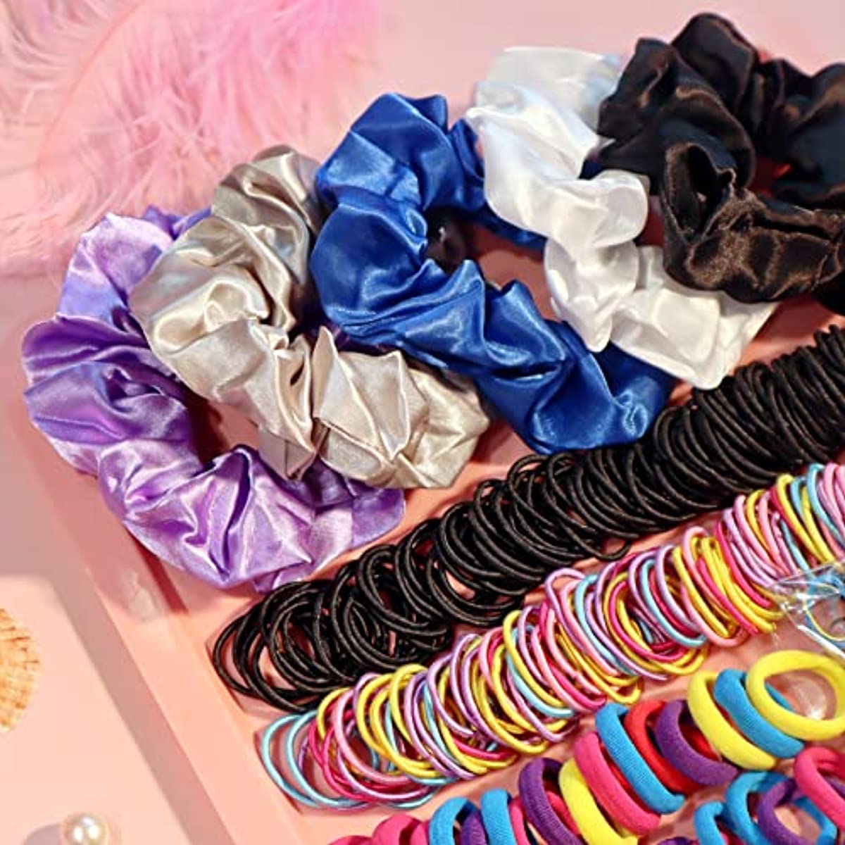 YANRONG Hair Ties, Hair Scrunchies For Girls Women, Elastic Ponytail Holders Rubber Band For Hair, Traceless Hair Ropes Set Hair Elastics For Baby and Kids（2155PCS)
