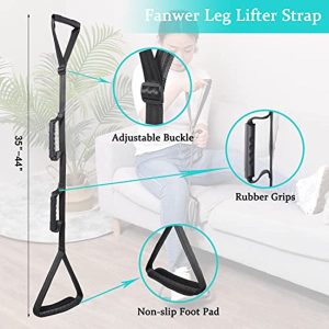 Fanwer 35-44 Inch Long Leg Lifter Strap - Multi-Loop Adjustable, Rubber Handgrips & Non-Slip Foot Pad, Hip & Knee Replacement Surgery, Mobility Aids for Wheelchair, Car, Bed